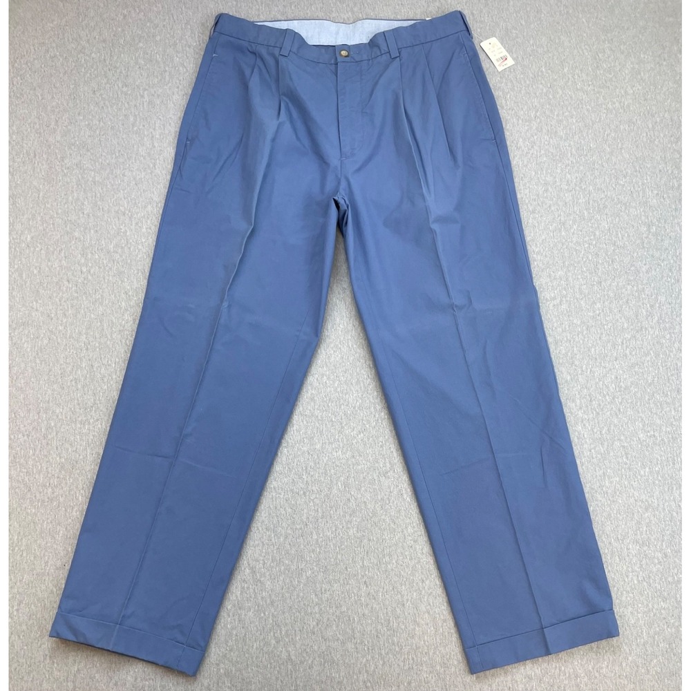 Brooks Brothers Pants Mens 35 x 30 Blue 100% Cotton Pleated Relaxed Fit Cuffed